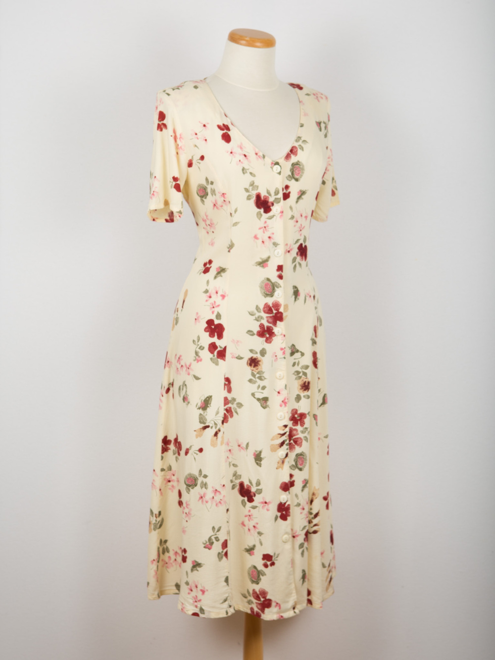 Scarlet Vintage 90s Lace Up Corset Back Floral Button Down Midi Dress 9
